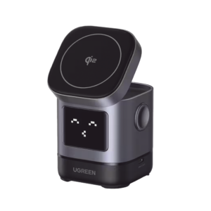 Cargador Inalámbrico Robot 2 en 1 UGREEN Qi2 / 15W Ultra Rápido para iPhone / 5W para AirPods / Pantalla Inteligente con Expresiones / Imanes N48H / Puerto USB-C 5W para Apple Watch / Compatibilidad MPP