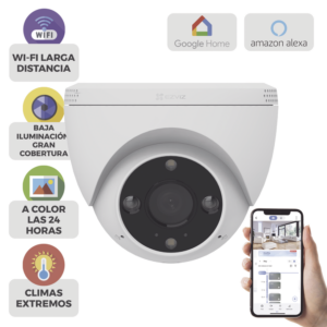 Domo IP 3 Megapíxel (2K) / Wi-Fi / Sirena y Estrobo /Audio de Dos Vías / Detección Humana y Vehiculo / Notificación Push / Audios Personalizables / Ranura Para Memoria hasta 512GB / Uso en Exterior IP67
