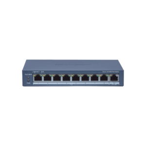 Switch Administrable PoE+ / 8 puertos 100 Mbps PoE+ / 1 puerto 1000 Mbps de Uplink / PoE hasta 300 Metros / Conexión Remota desde Hik-ParnerPro / 110 W