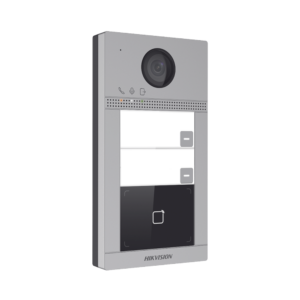 Videoportero IP 2 Megapixel / Llamada y Apertura Remota desde App Hik-Connect (requiere monitor) / PoE / Exterior IP65 + Antivandalico IK08 / 2 Departamentos / Apertura con Tarjeta / Soporta 2 Puertas y hasta 6 Monitores