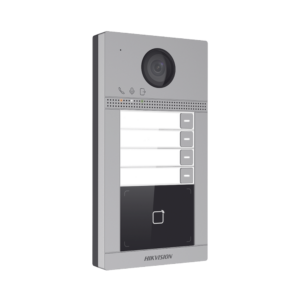 Videoportero IP 2 Megapixel / Llamada y Apertura Remota desde App Hik-Connect (Requiere monitor )/ PoE / Exterior IP65 + Antivandalico IK08 / 4 Departamento / Apertura con Tarjeta / Soporta 2 Puertas y hasta 6 Monitores