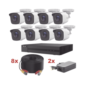 Kit TurboHD / DVR 8 Canales 1080p Lite / 8 Cámaras bala 1080p metalicas / 8 cables de 20 metros / 2 fuentes de 4 canales