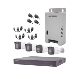 Kit Audio Bidireccional TurboHD 4K-3K / DVR 4 Canales 4K / 4 Cámaras Bala (Exterior) con Bocina y Microfóno Integrado 3K / 1 Fuentes de Poder / Accesorios