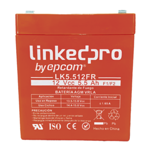 Batería de respaldo 12 V 5.5 Ah AGM | Certificada UL94-V0 Retardante a la Flama | Especial para Seguridad Electrónica | Vida útil 5 años | Terminales F1 + Adaptador F2