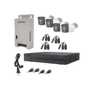 Kit HiLook Audio Bidireccional TurboHD 1080p / DVR Metalico 4 Canales / 4 Cámaras Bala (Exterior) con Bocina y Micrófono Integrado / 1 Fuente de Poder / Accesorios