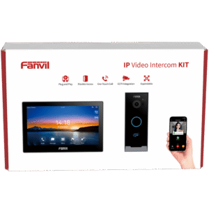 Kit Videoportero IP / Estación Interior i504W + Frente de Calle i60 / Pantalla Táctil 7" HD / Videollamadas H.264/H.265 / Wi-Fi Dual Band / PoE / App Fanvil Link / ONVIF / 10,000 Tarjetas RFID